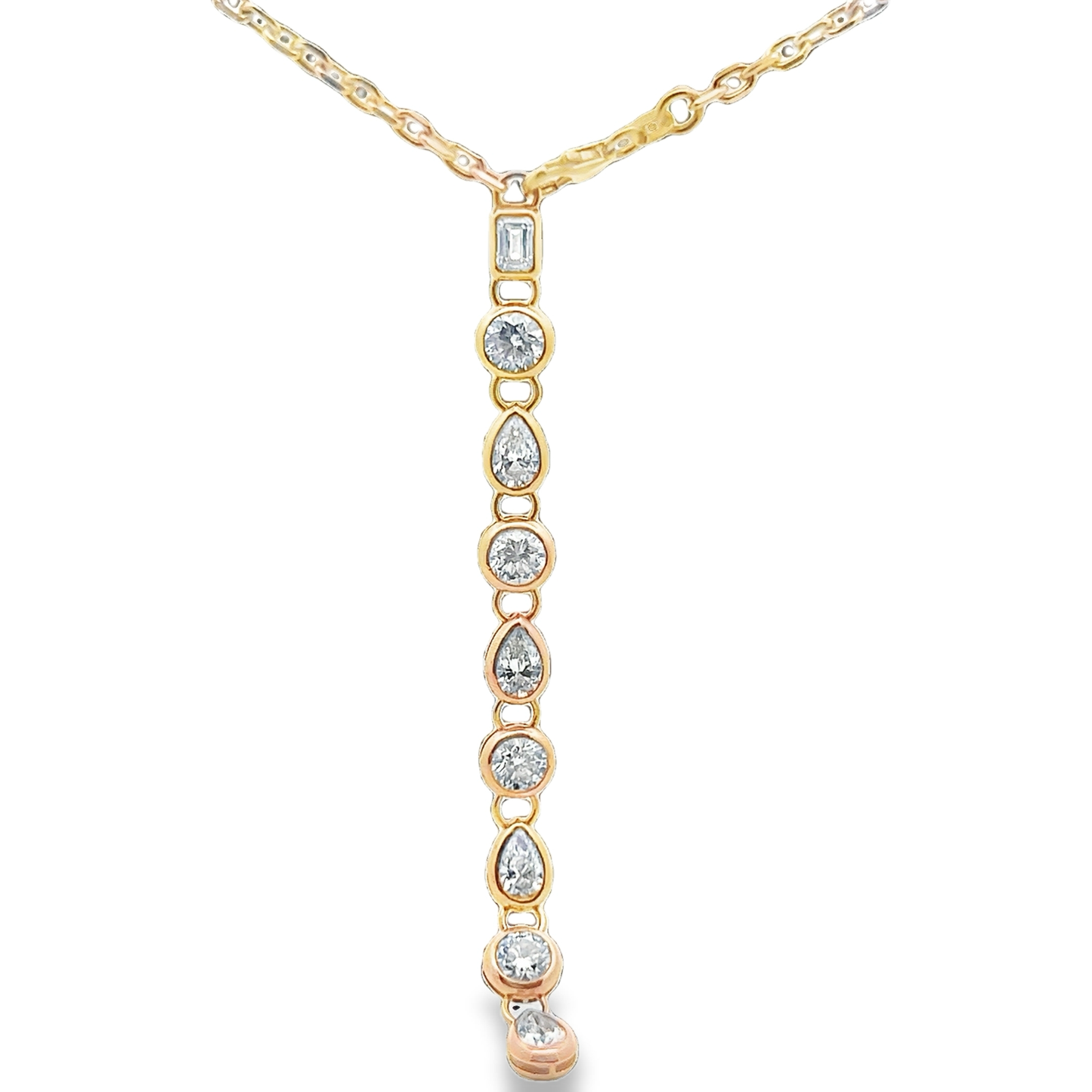 Lariat Necklace with Emerald and Round Diamonds