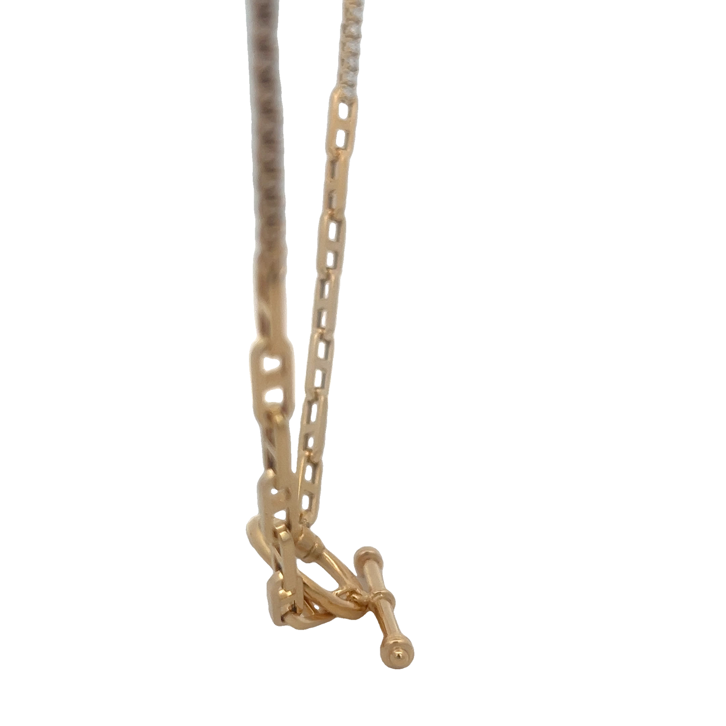 Anchor Link With 2 Diamond Sections Toggle Necklace