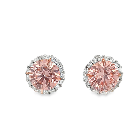 Halo White and Pink Diamond Earrings