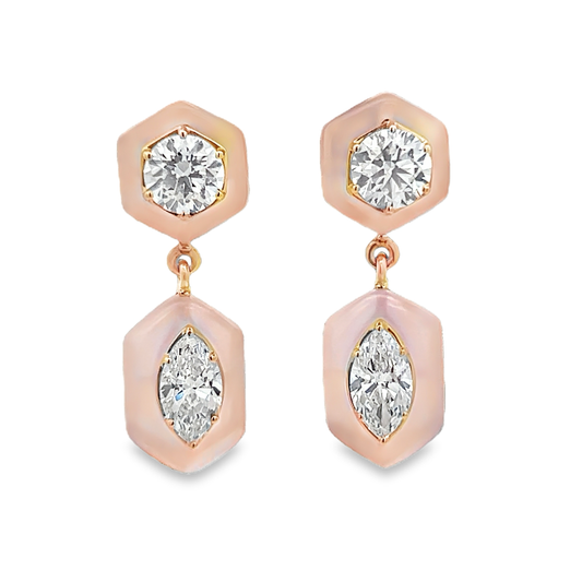 Rose Quartz Drop Diamond Earrings