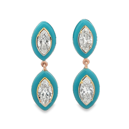 Turquoise Drop Diamond Earrings