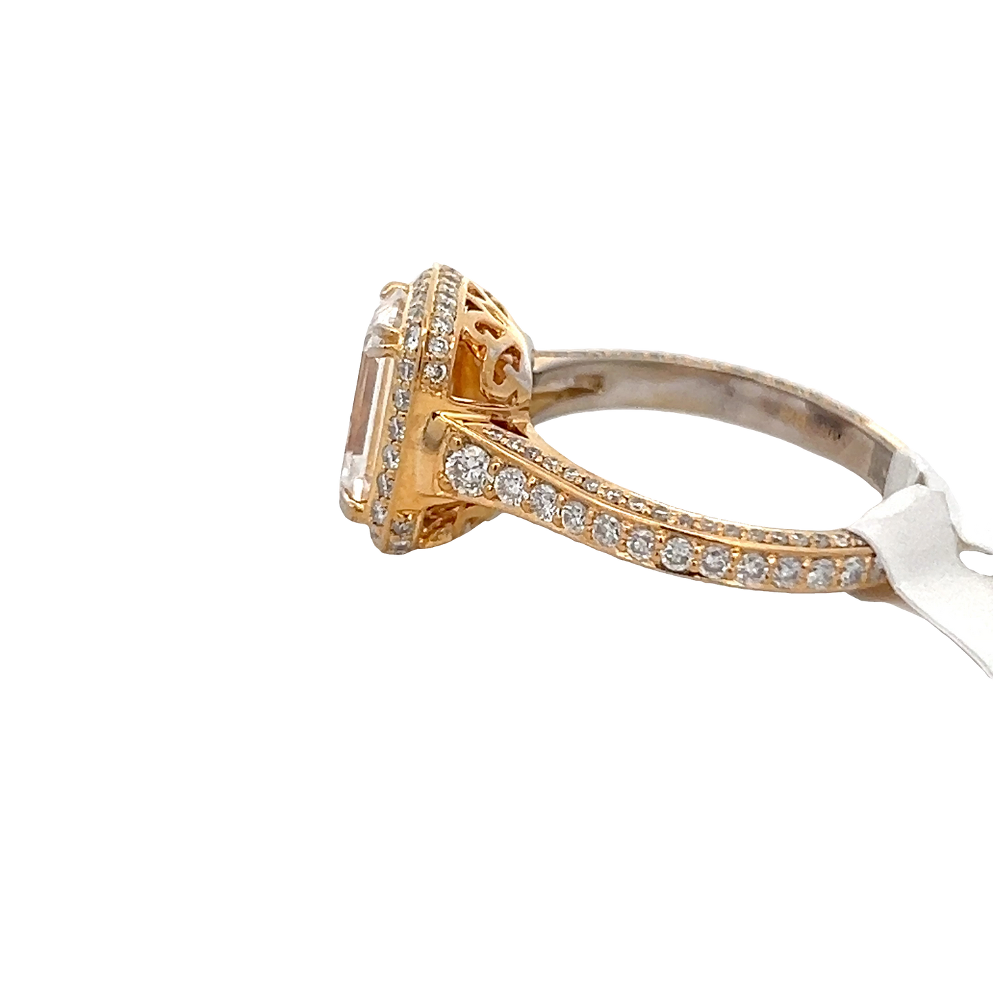 Emerald Diamond in Rectangular Halo Ring