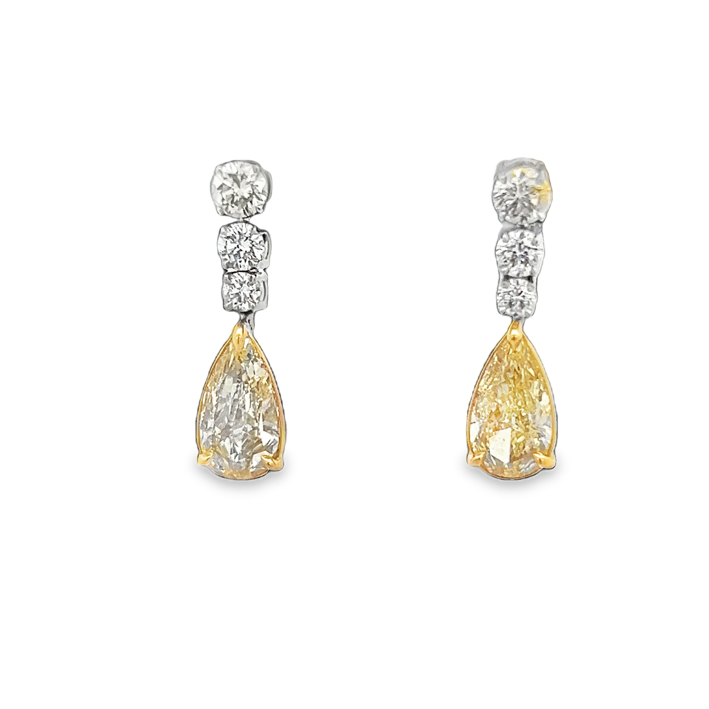 Yellow and White Diamond Drop Earrings