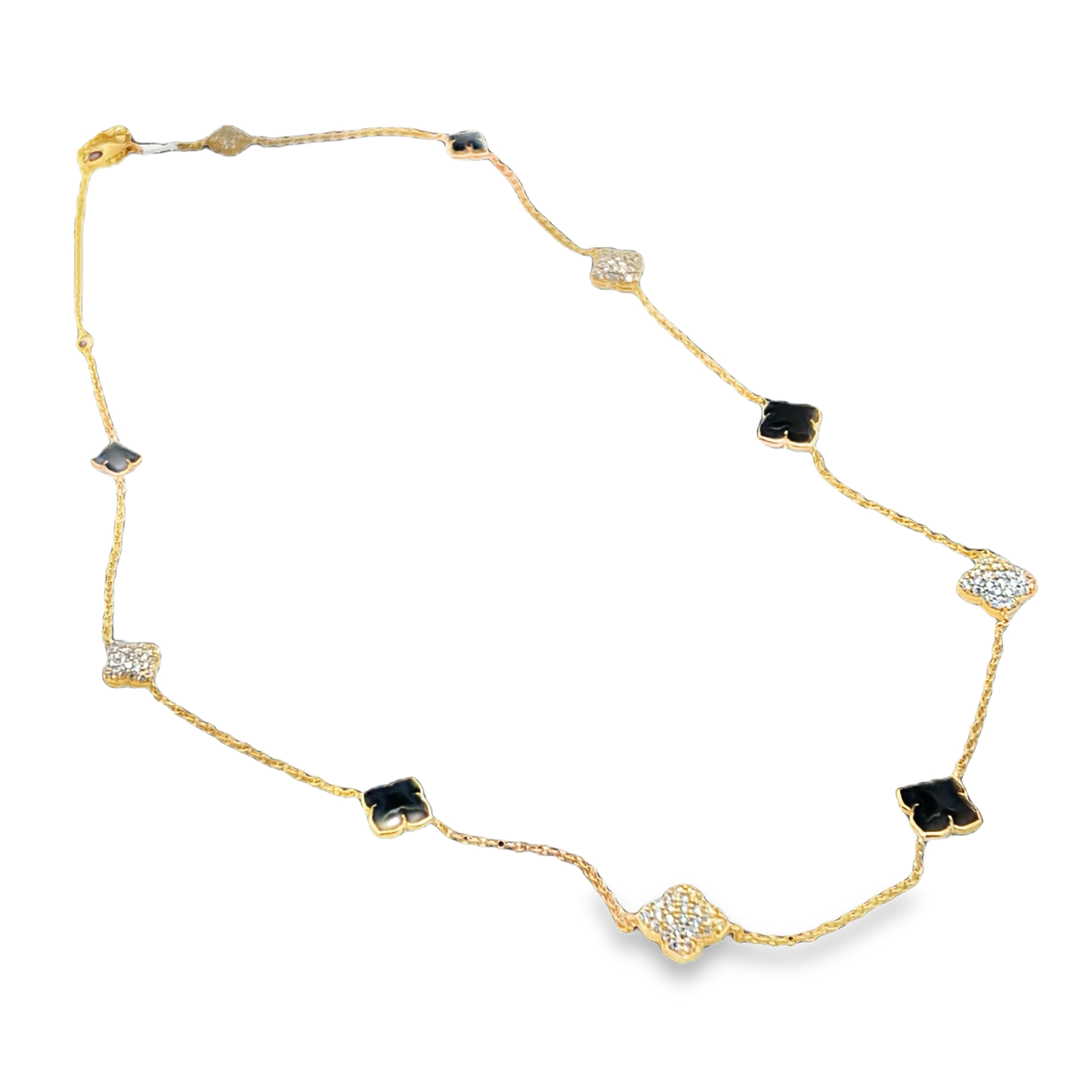 Diamond and Onyx Clover Necklace