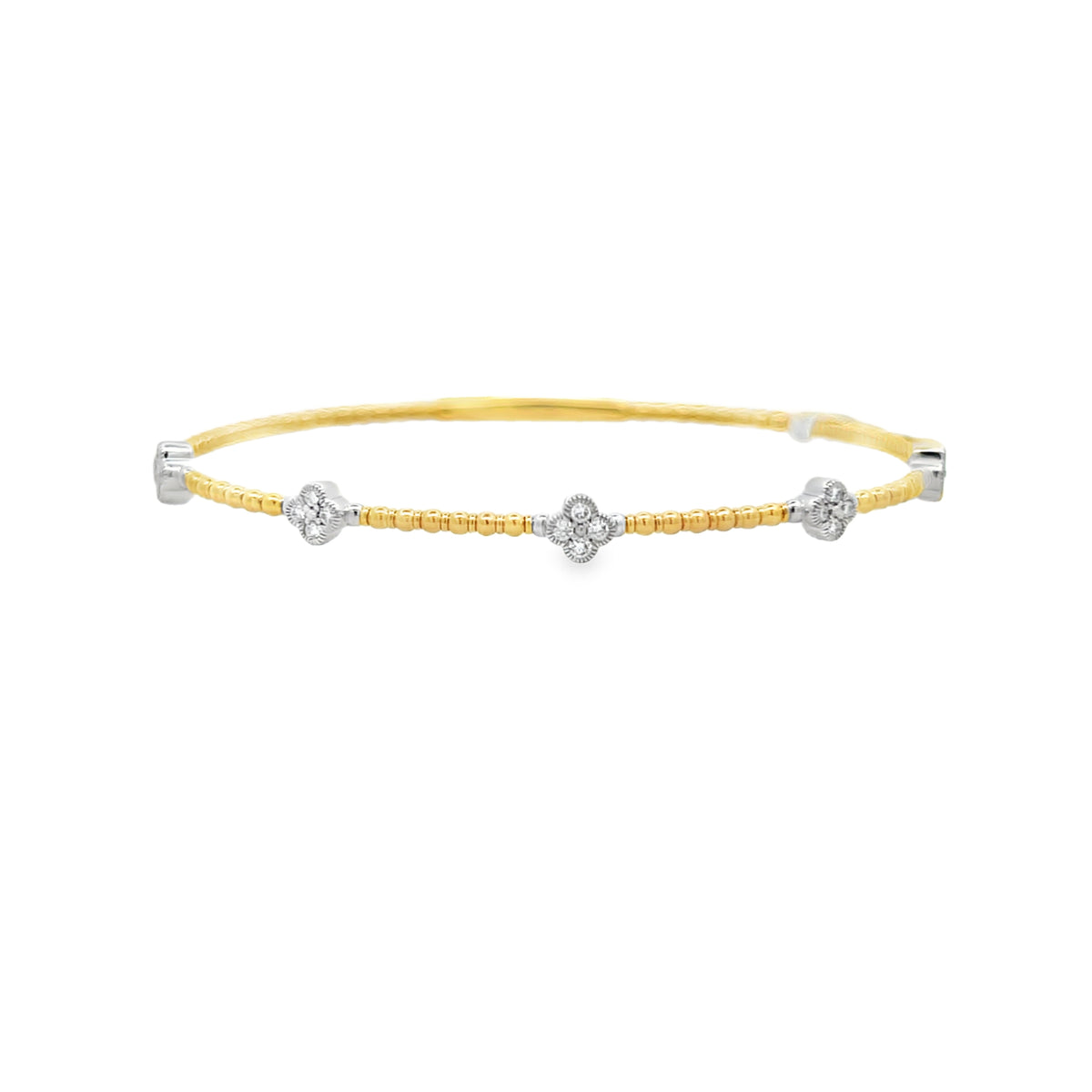14Kt Caviar Bead With 5 Diamond Clovers Bracelet