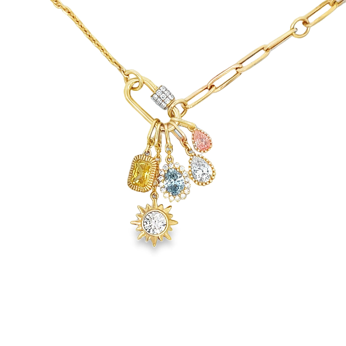 14Kt Multi Color Diamond Charm Necklace