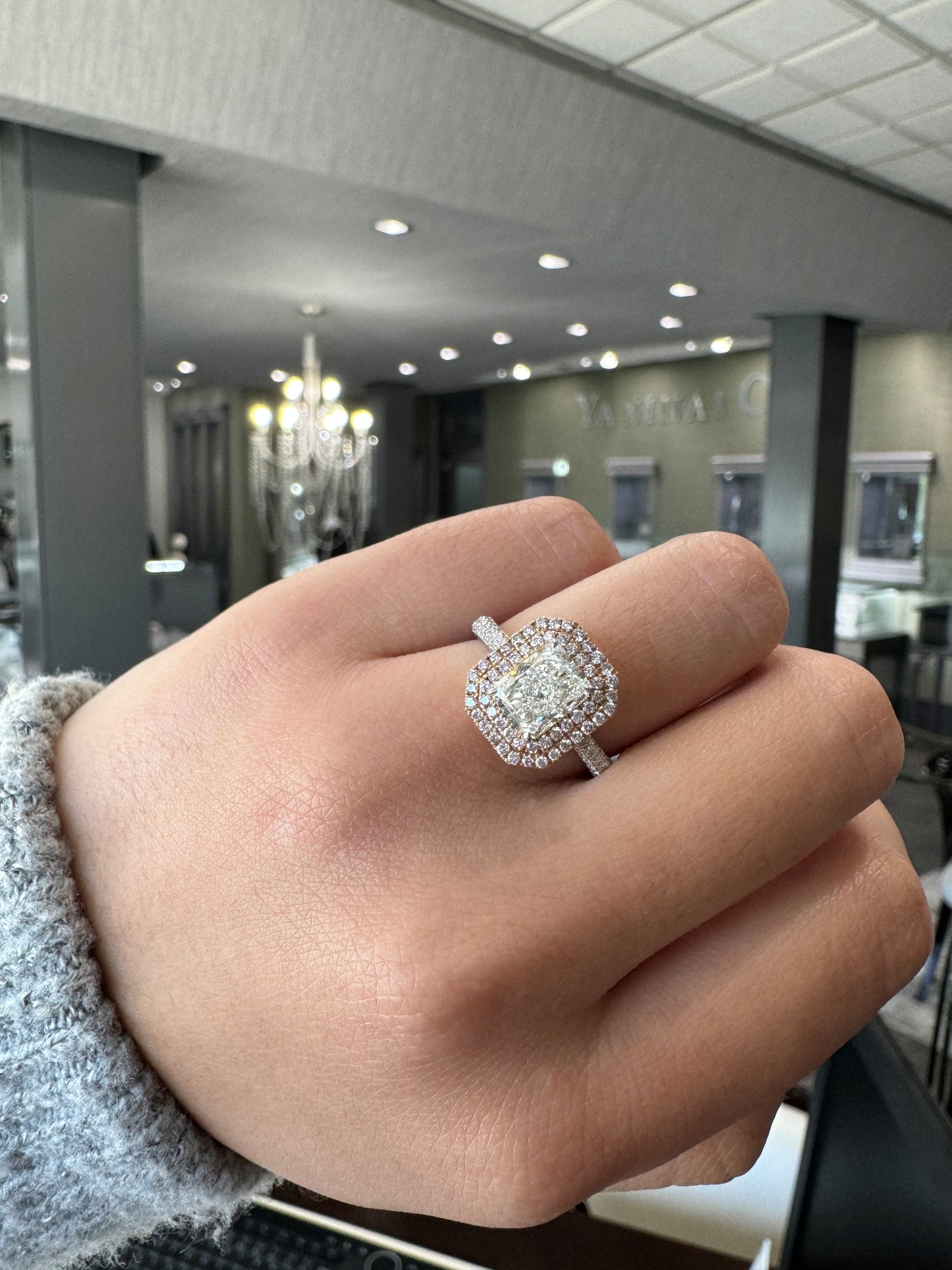 Pink Diamond Double Halo Ring