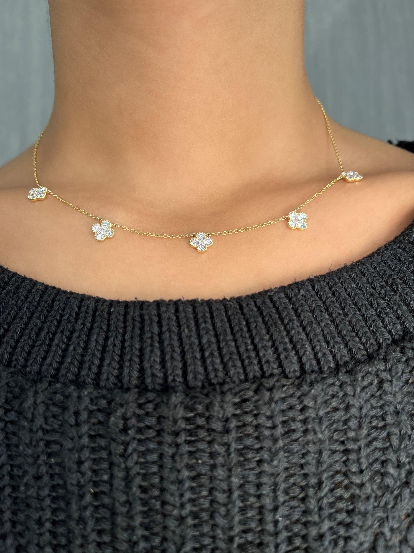 Five Diamond Drop Layering Necklace
