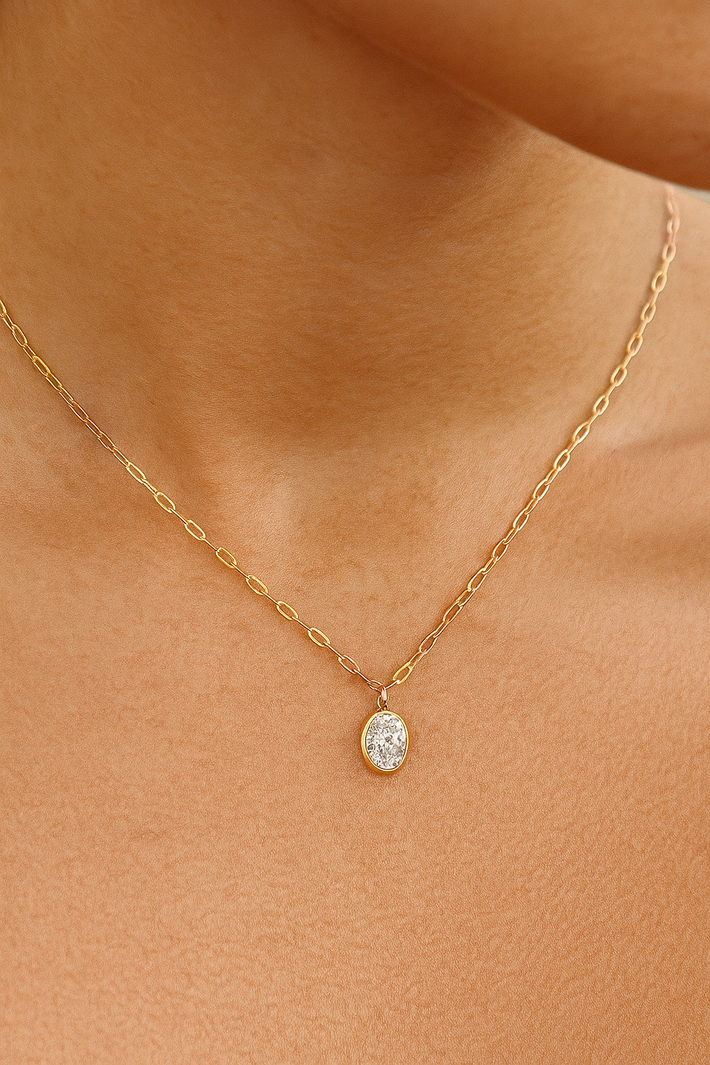 Oval Bezeled Pendant Necklace