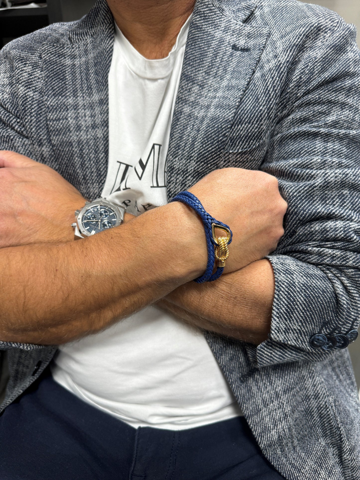 Navy Blue Leather Wrap Bracelet