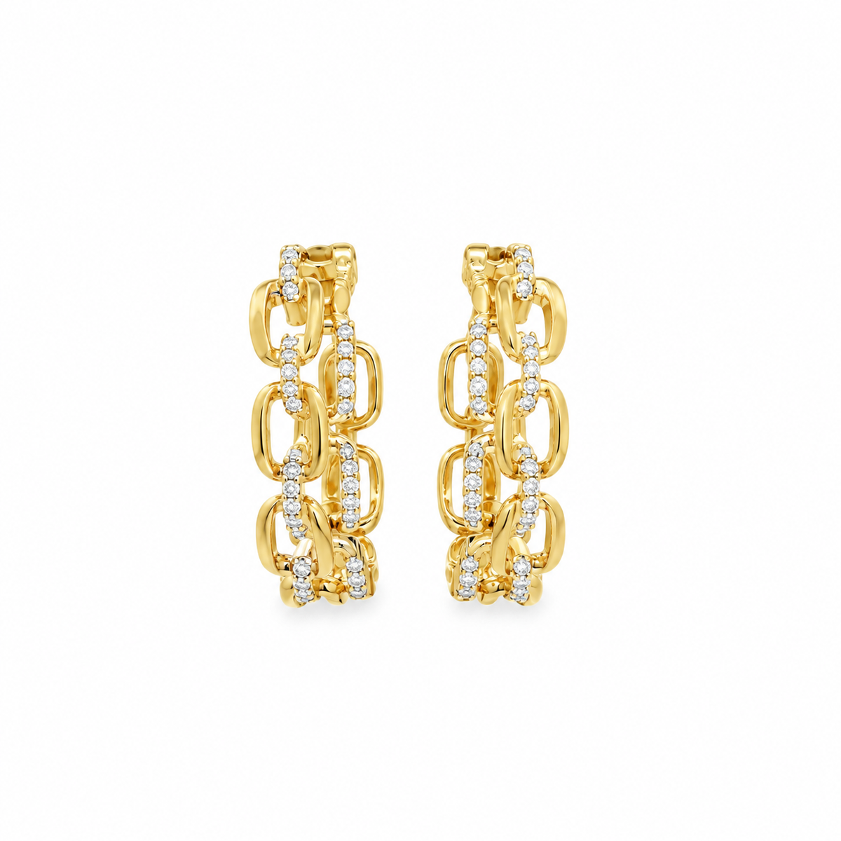 18Kt 2 Row Diamond Link Hoop Earrings