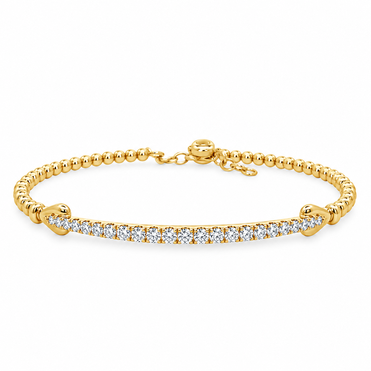 18Kt Caviar Bead Diamond Bar Bracelet
