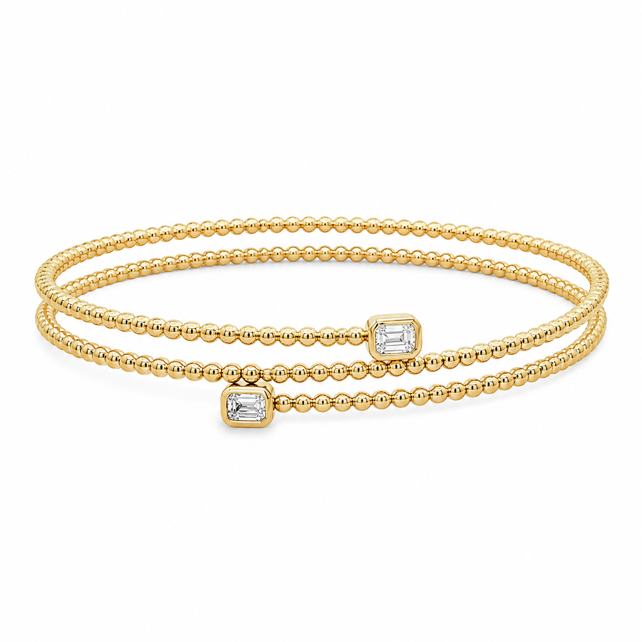 14Kt YG Bead Wrap Emerald Diamond Bracelet