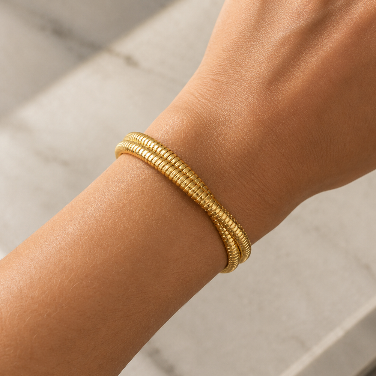 14Kt Ribbed Double Bracelet
