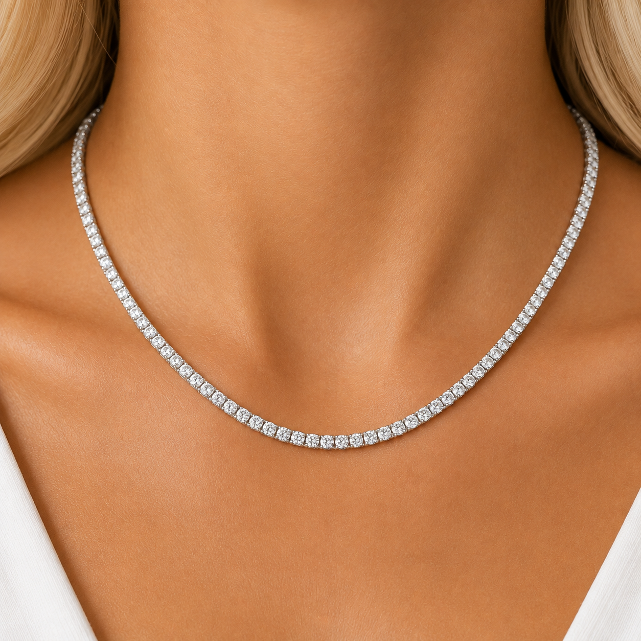 14Kt WG 4 Prong Tennis Necklace
