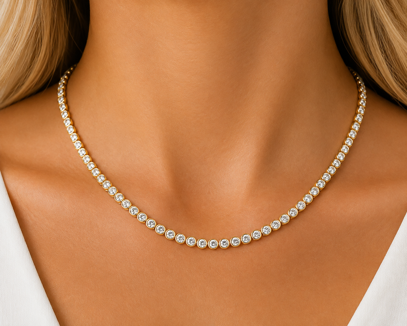 14Kt YG Bezel Set Diamond Tennis Necklace