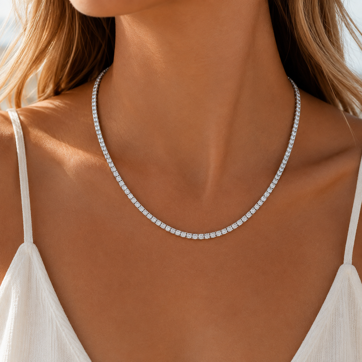 14Kt WG 4 Prong Diamond Tennis Necklace Length 18"