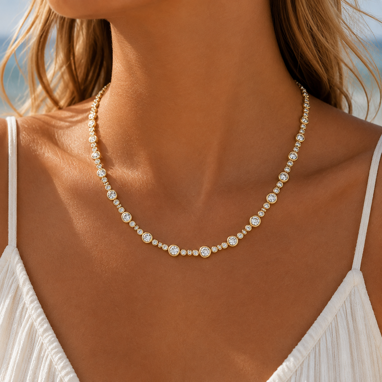 14Kt YG Bezeled Diamond Necklace Length 18"