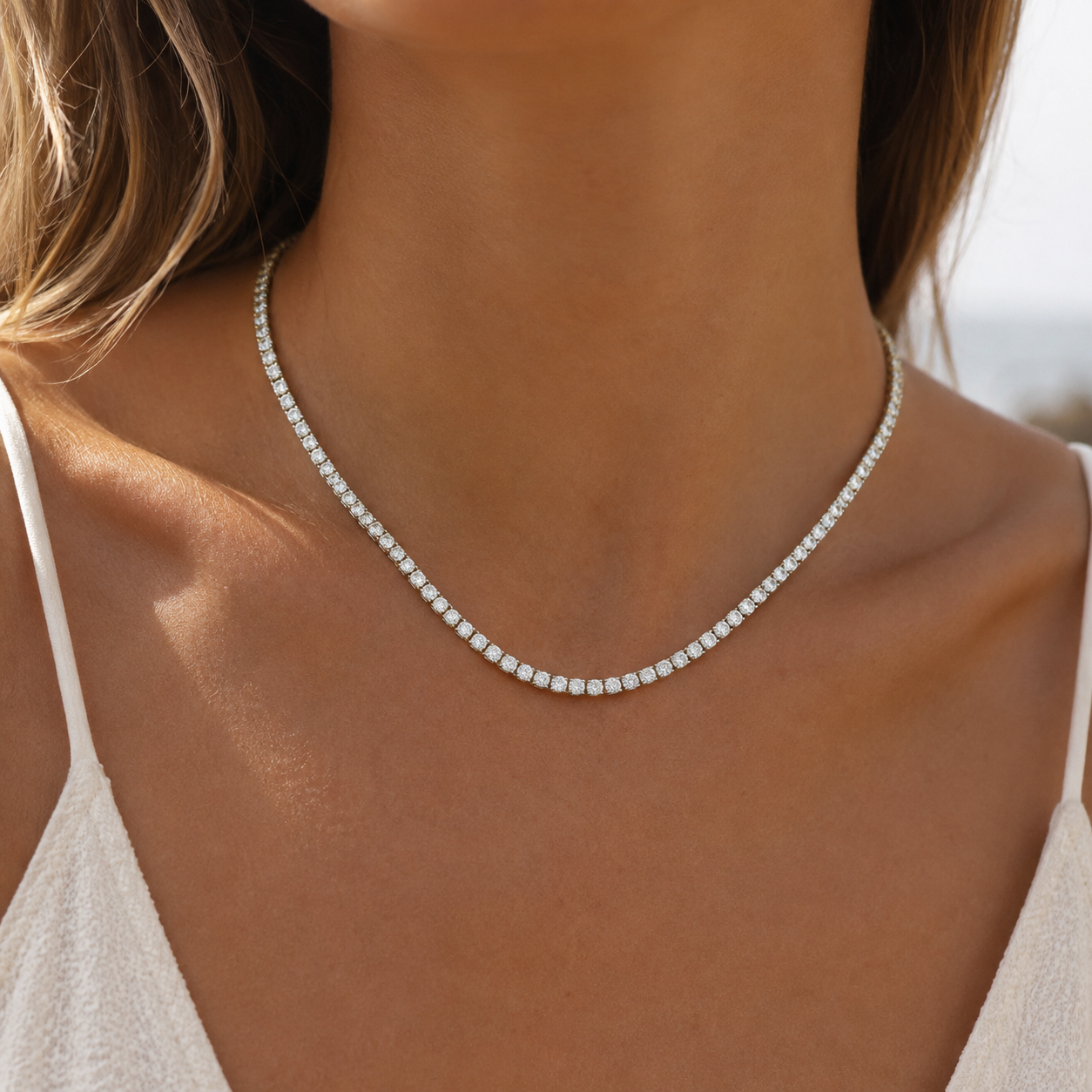 14Kt YG 4 Prong Diamond Tennis Necklace Length 18"