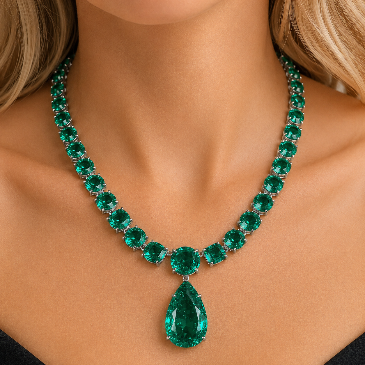 White 18 Kt Emerald Necklace