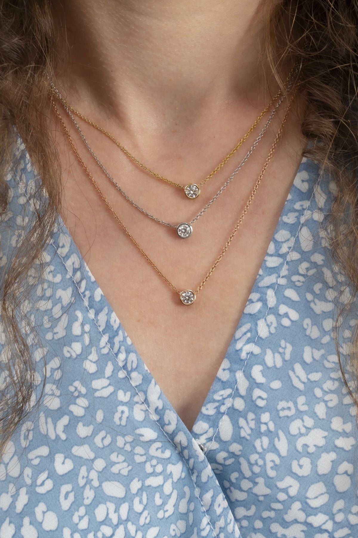 Yellow Gold Bezeled Diamond Necklace
