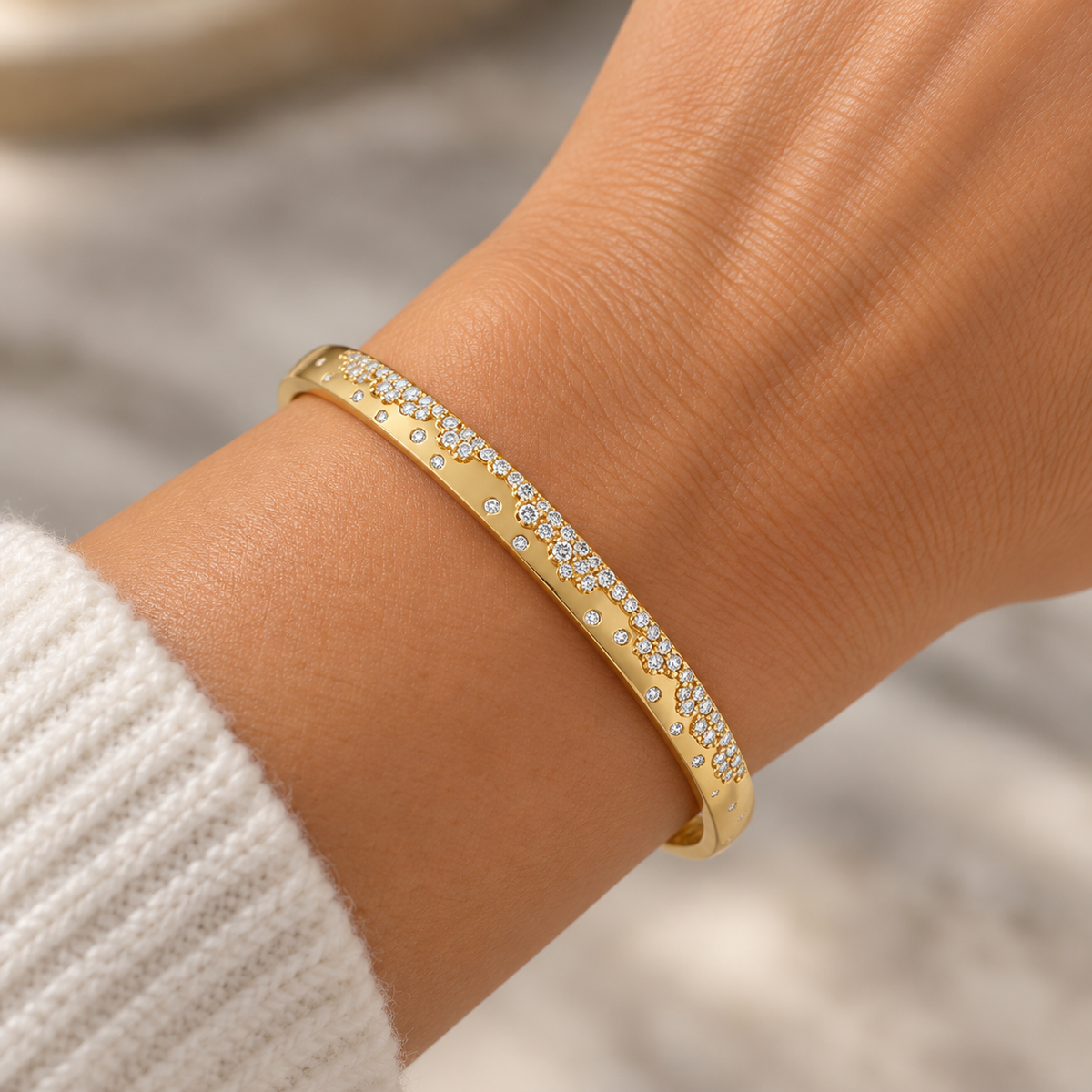 18Kt Burnish Set Diamond Bangle Bracelet