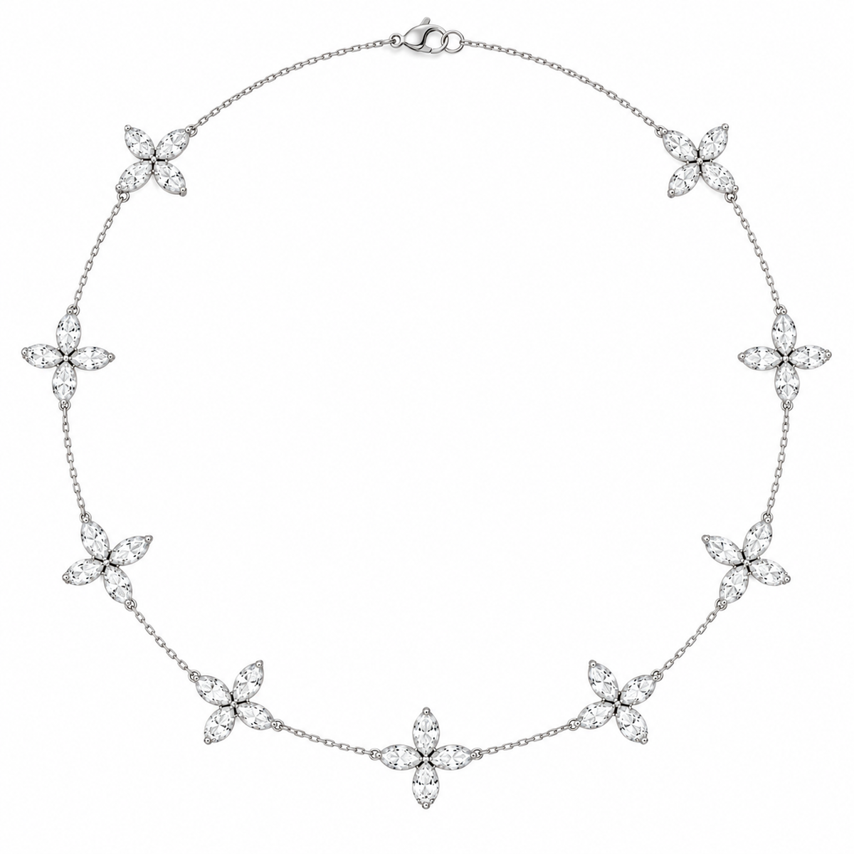 White 14Kt Diamond 9 Station Butterfly Necklace