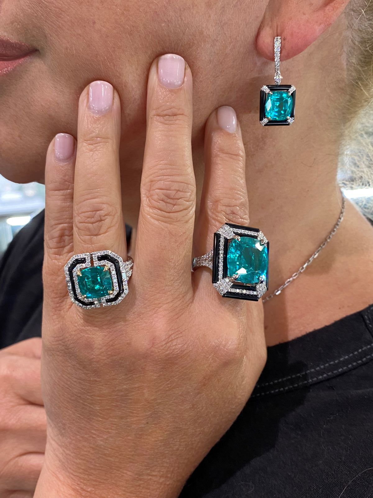 Paraiba and Onyx Fashion Ring