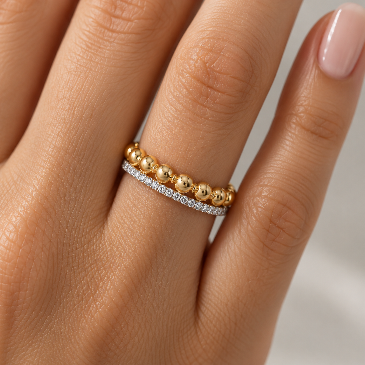 18Kt Caviar Bead Diamond Fashion Ring