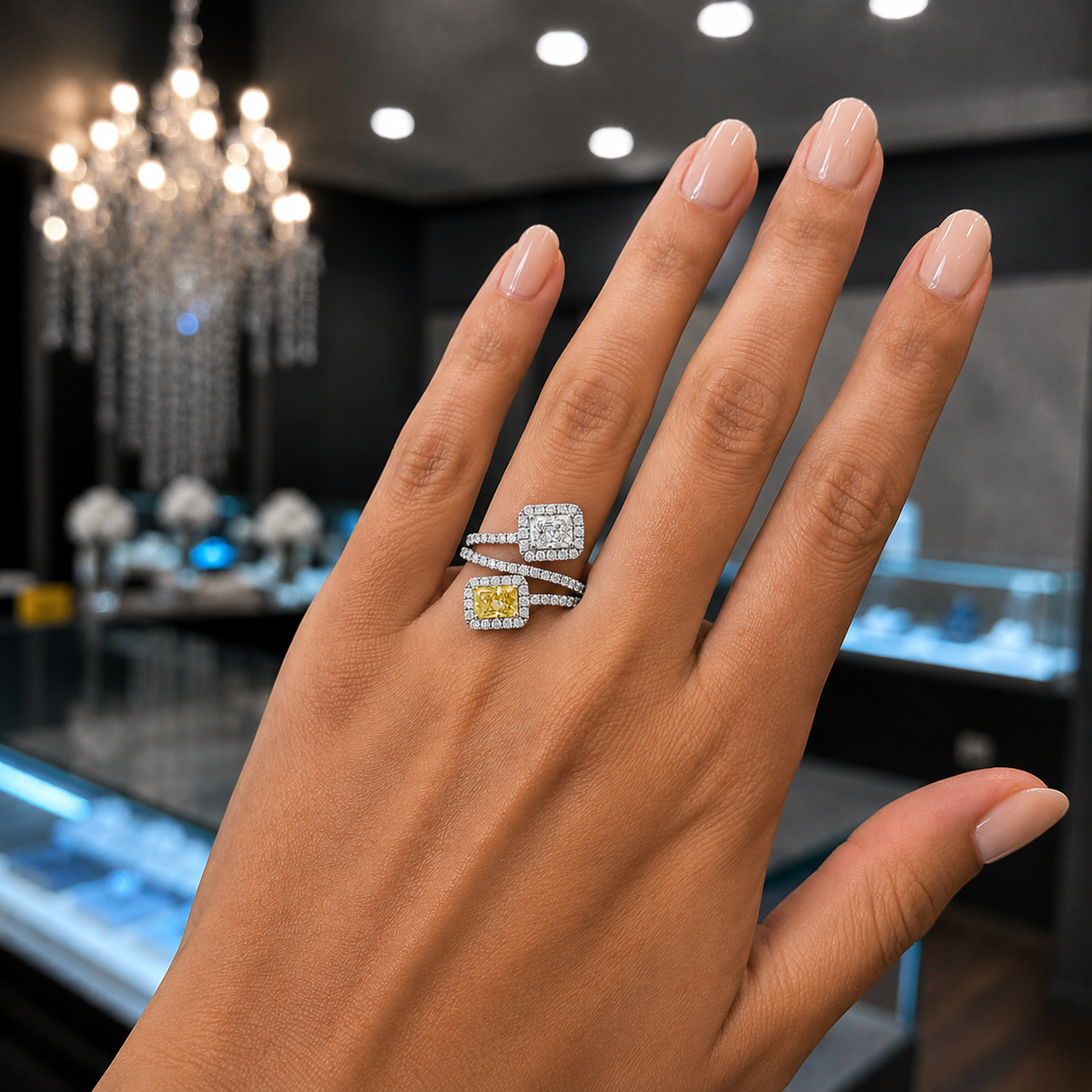 14Kt WG Radiant and Yellow Diamond Fashion Ring