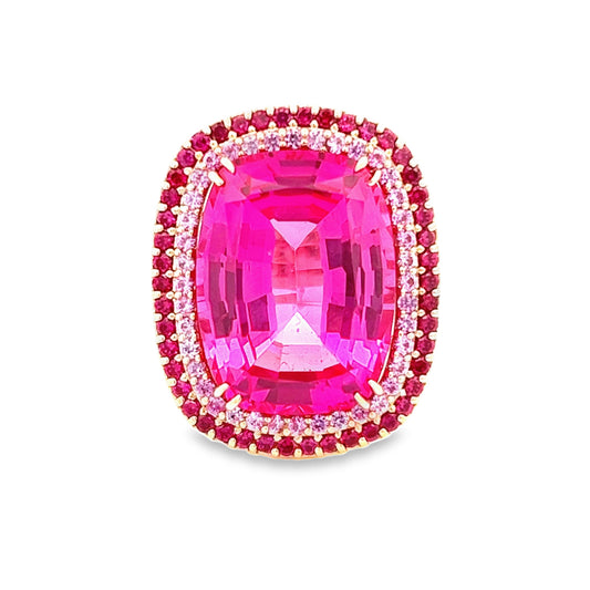 Pink Tourmaline with Sapphire & Ruby Halo Fashion Ring