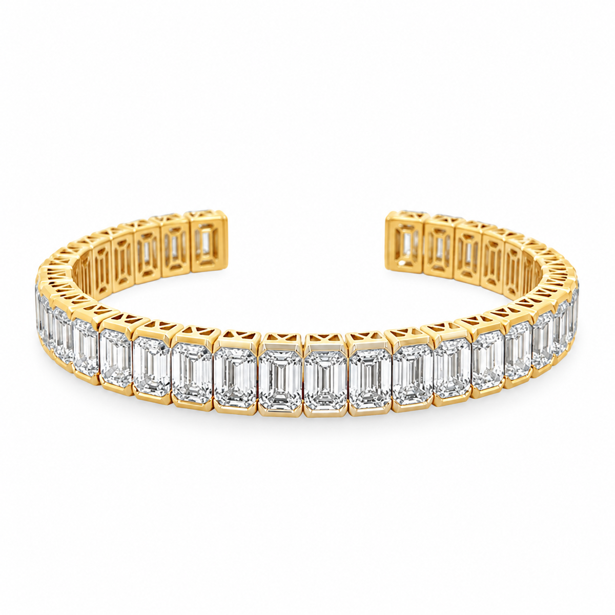14Kt Half Bezel Set Emerald Diamond Cuff Bracelet