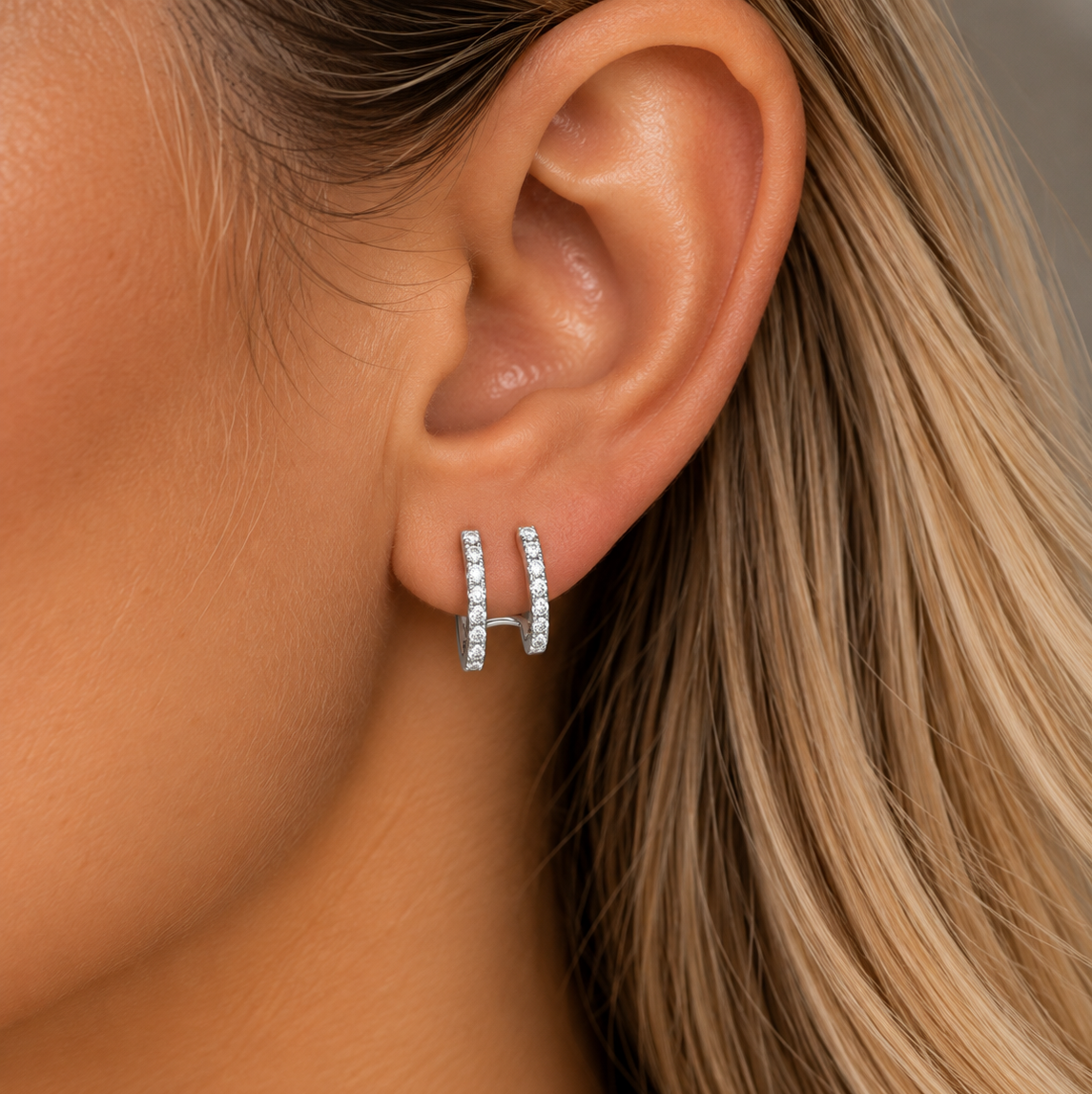 18Kt WG Diamond Huggy Climber Earrings