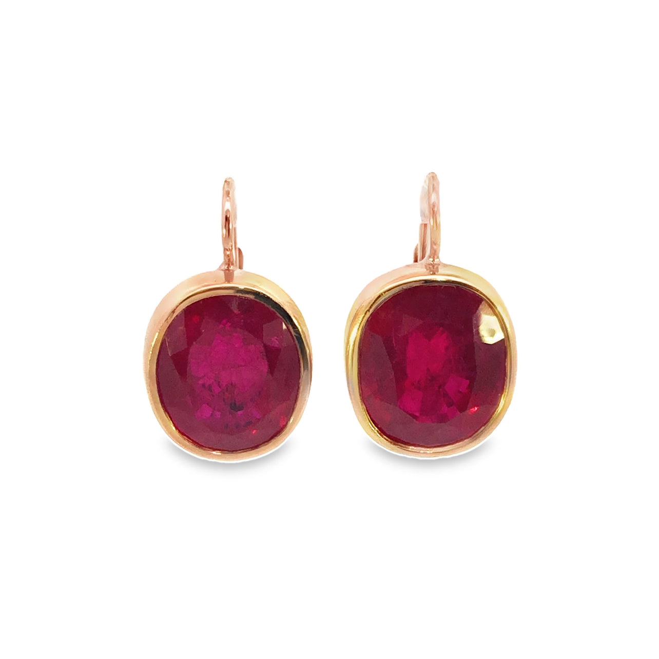 Oval Bezeled Drop Ruby Earrings