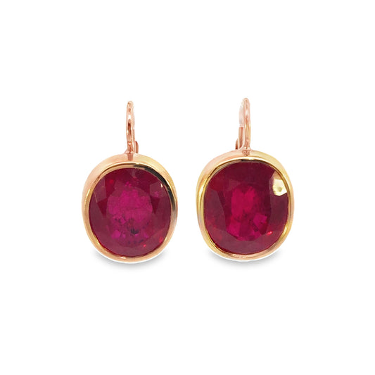 Oval Bezeled Drop Ruby Earrings