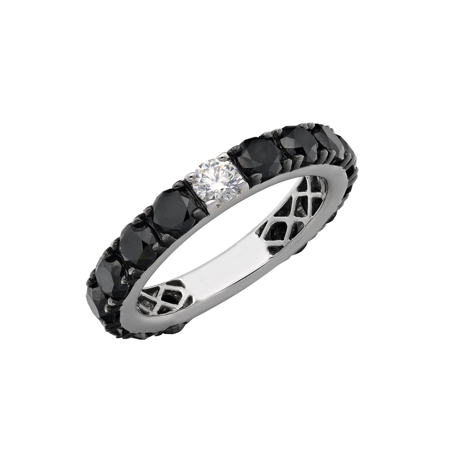 BLACK DIAMOND RING WITH ONE WHITE DIAMOND