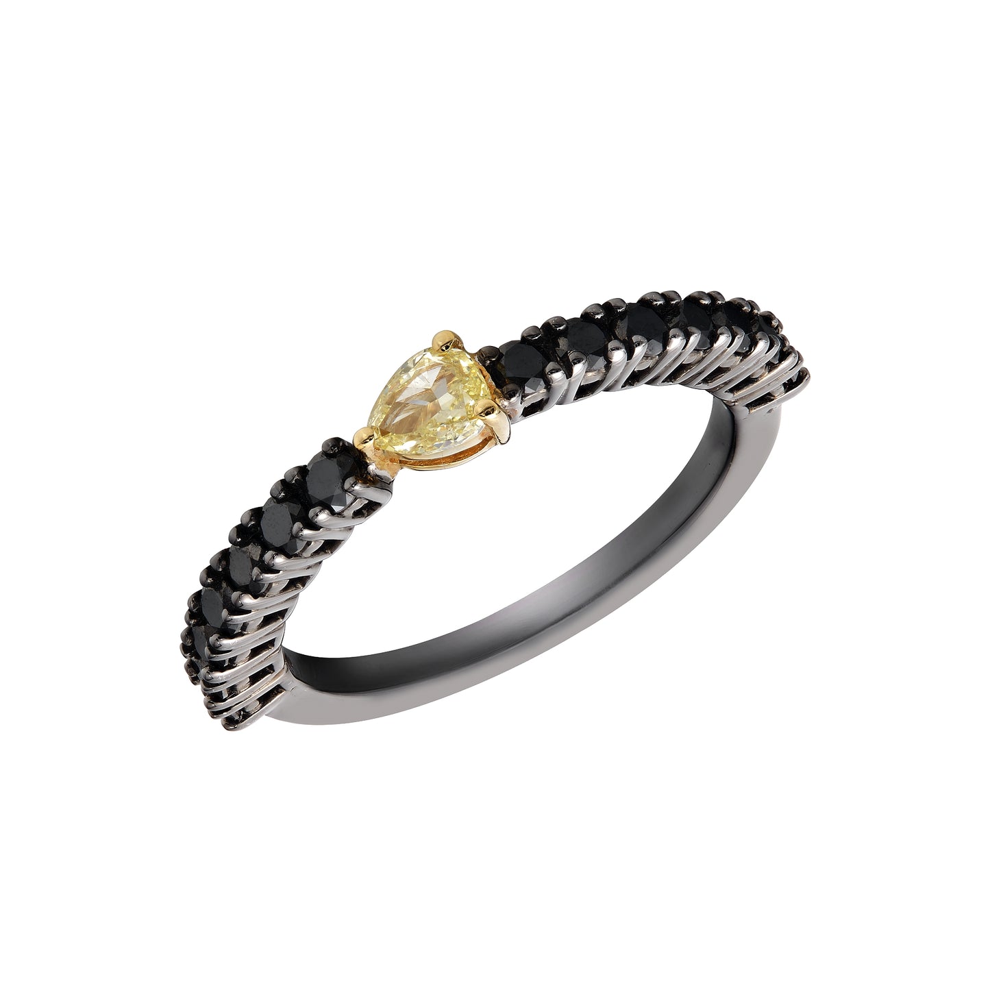 Black and Yellow Pear Diamond Ring