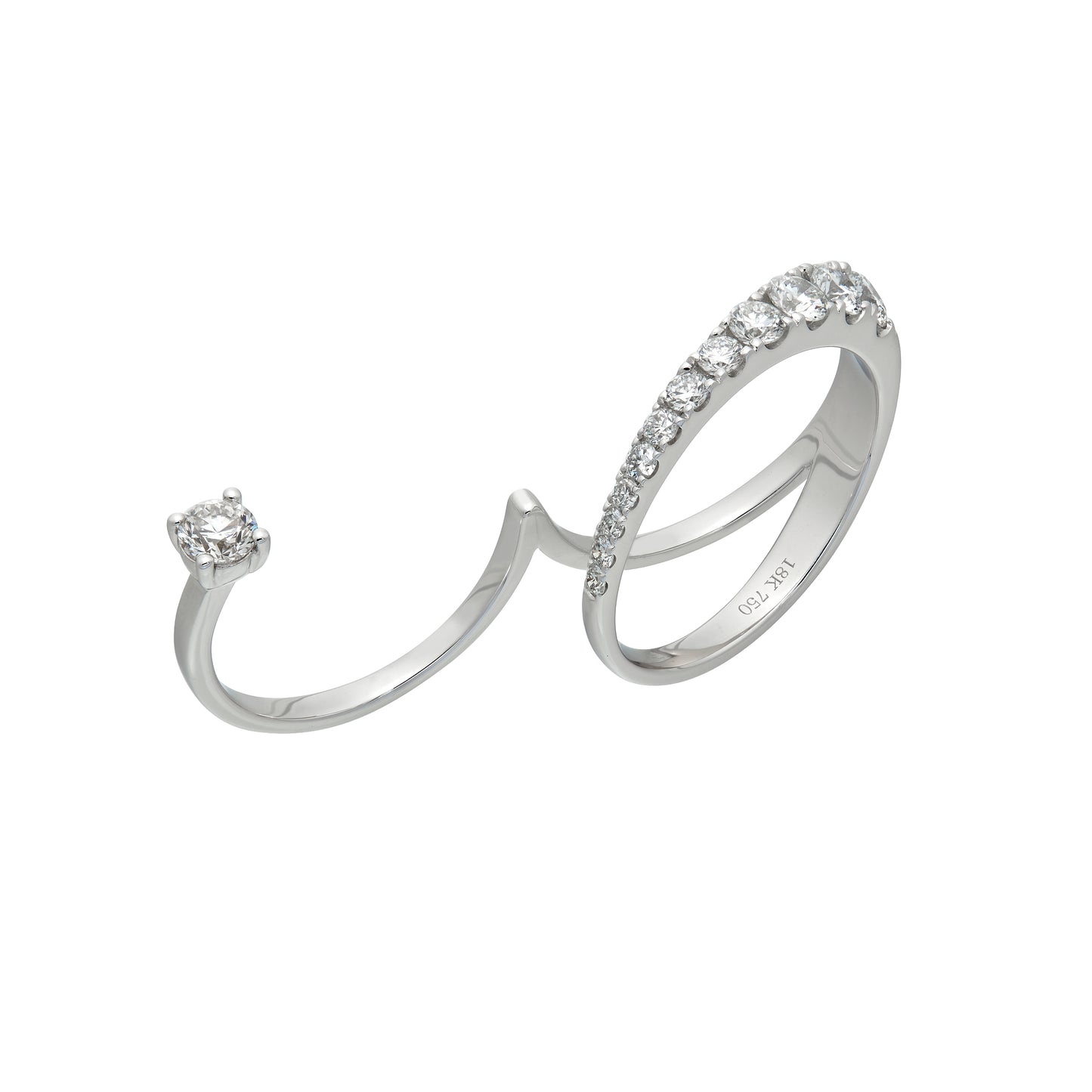 White Diamond Single Stone Two-Finger Ring