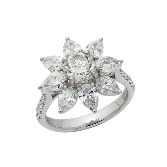 Round and Pear Shape Diamond Flower Ring