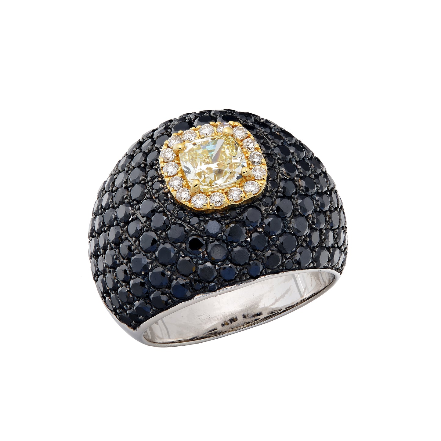 Black Diamond and Yellow Cushion Cut Ring