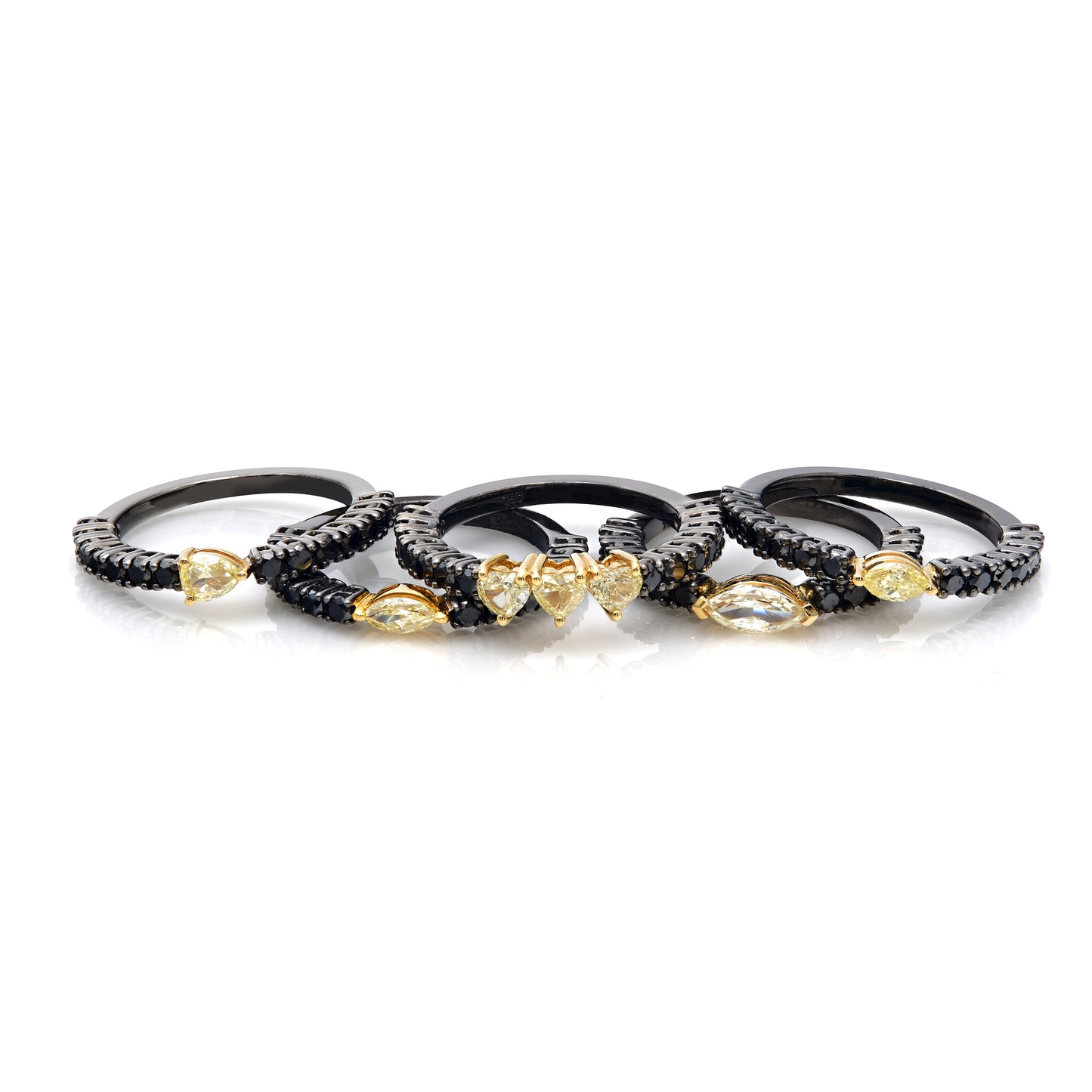Yellow Marquise and Black Diamond Stacking Ring