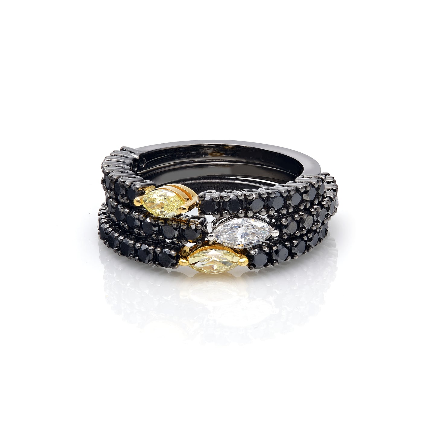 Yellow Marquise and Black Diamond Stacking Ring