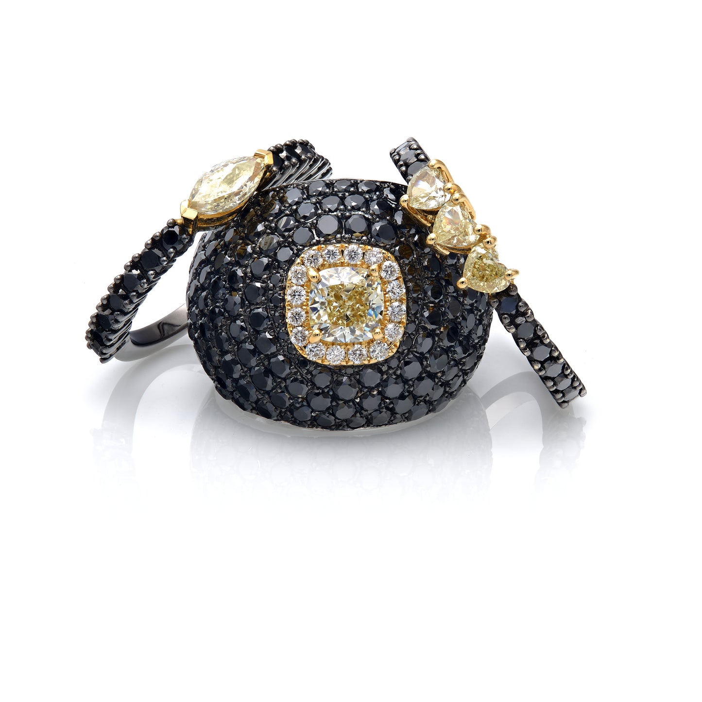 Yellow Marquise and Black Diamond Stacking Ring