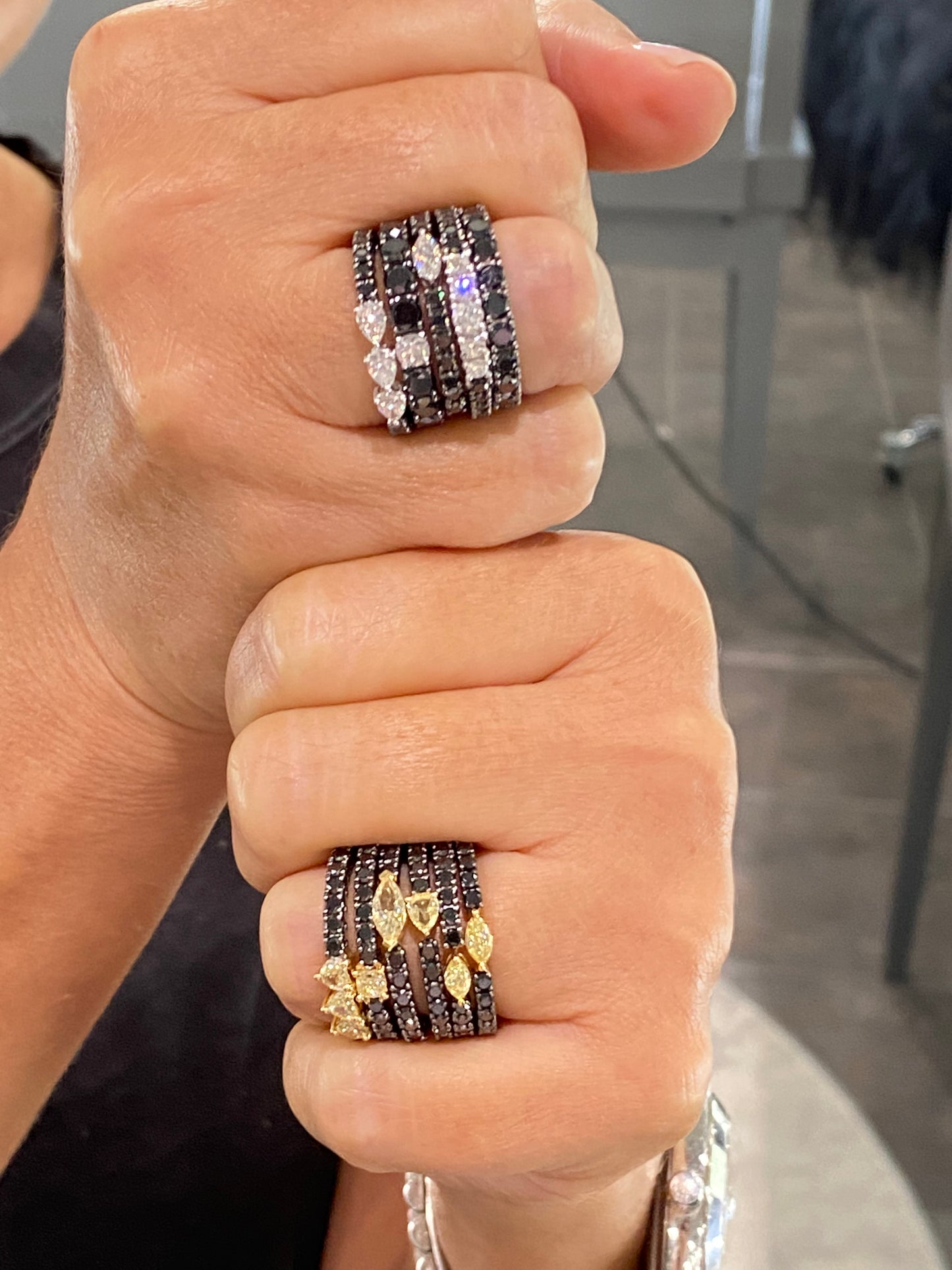 Black and Yellow Pear Diamond Ring