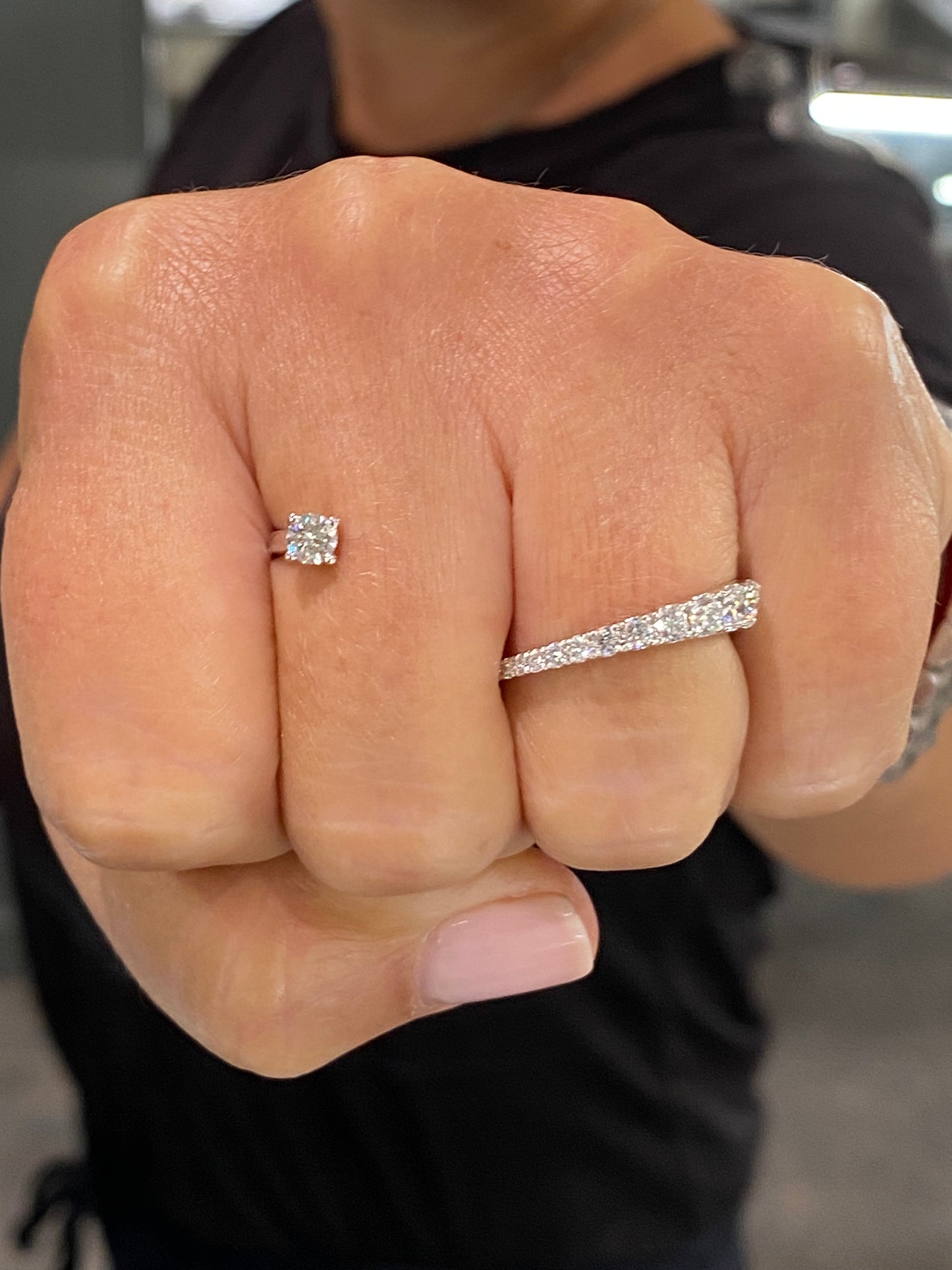 White Diamond Single Stone Two-Finger Ring