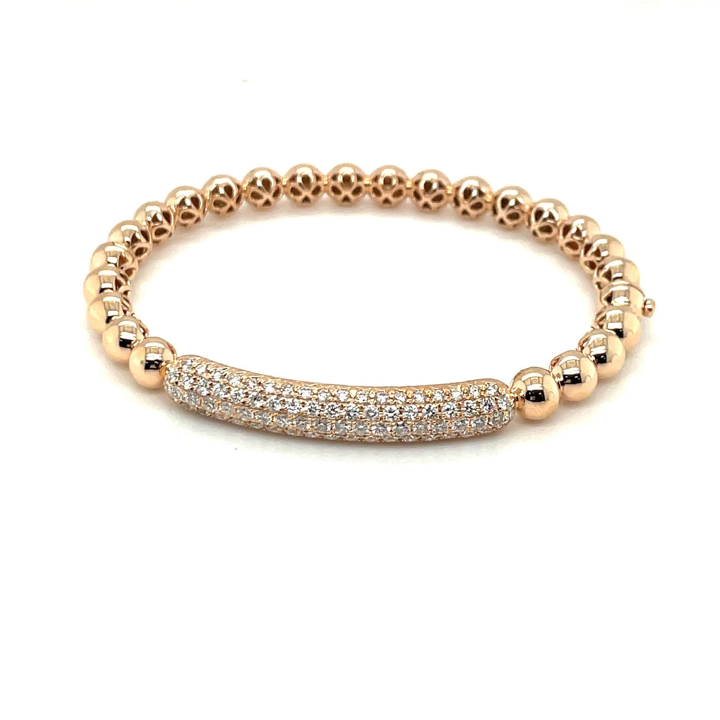 Rose Gold Caviar Bead and Pave Set Bar Bangle