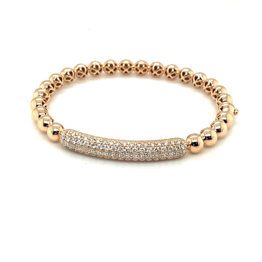 Rose Gold Caviar Bead and Pave Set Bar Bangle