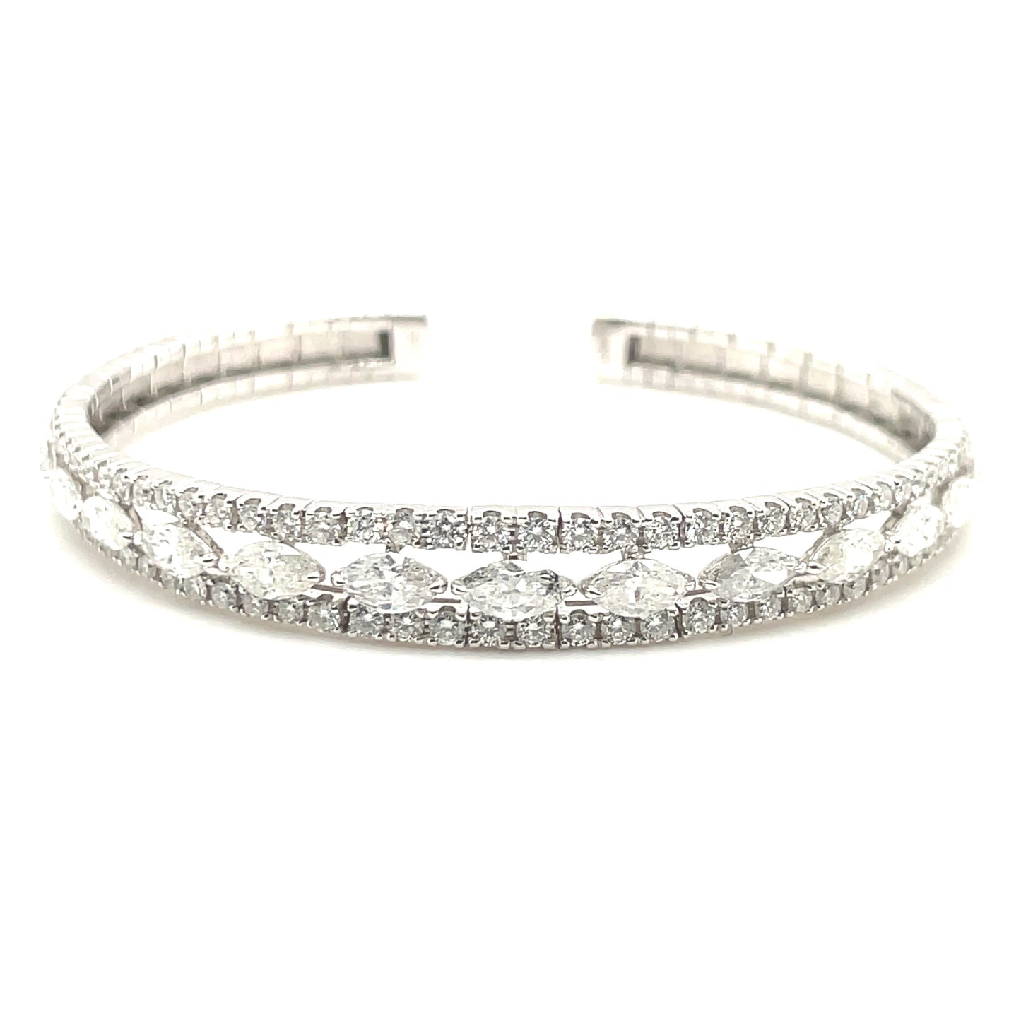 Marquis and Round Diamond Flexible Cuff Bracelet
