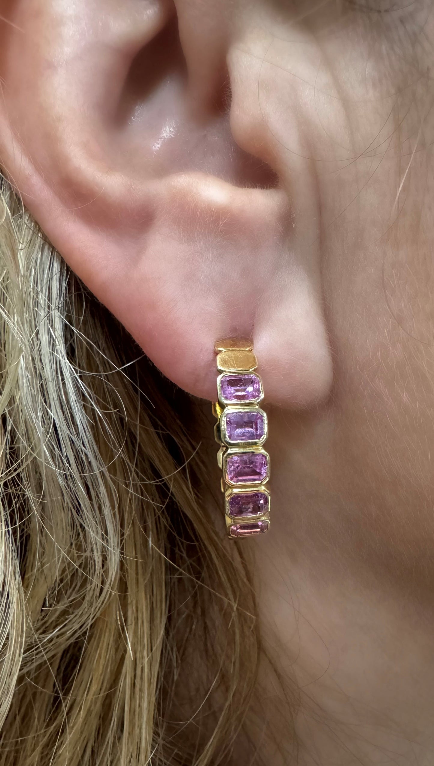 Pink Sapphire Bezel Earrings