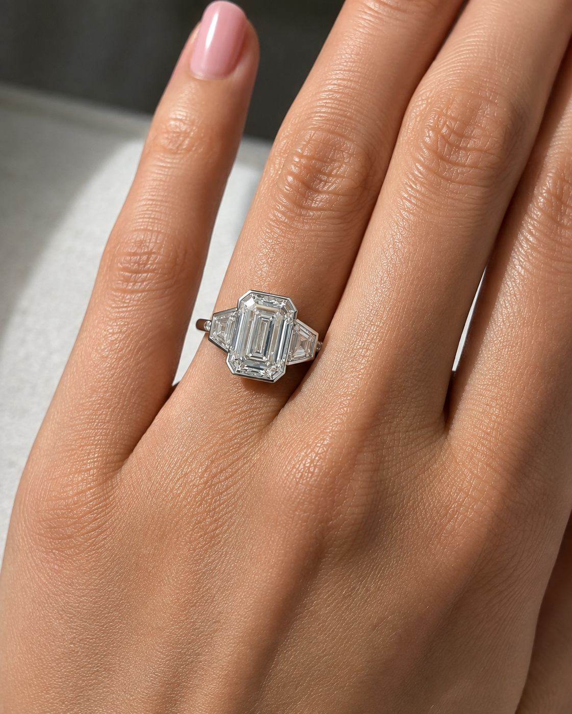 14Kt WG  Bezeled Emerald Diamond Engagement Ring